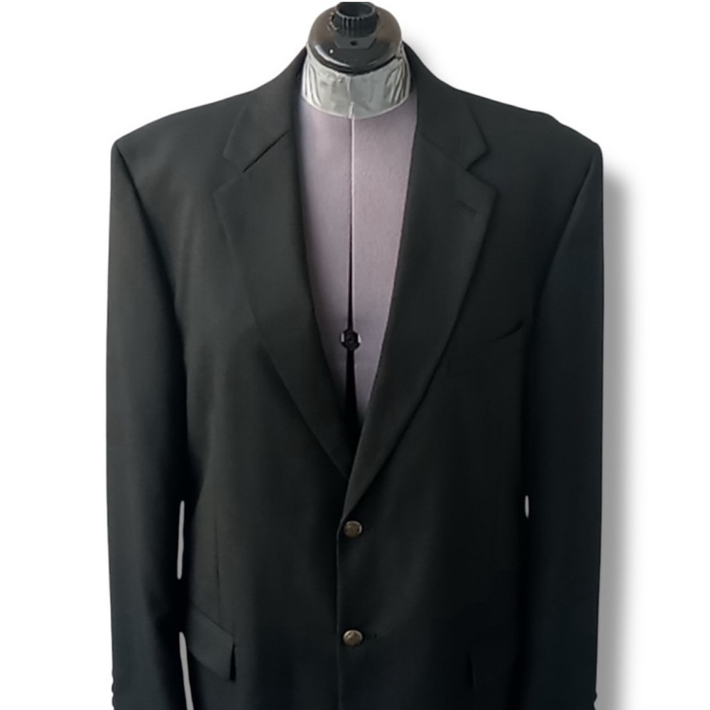 Vintage Black Wool Blend Blazer Men's 44R Brass Buttons Formal Wool Sport Coat - Picture 9 of 12